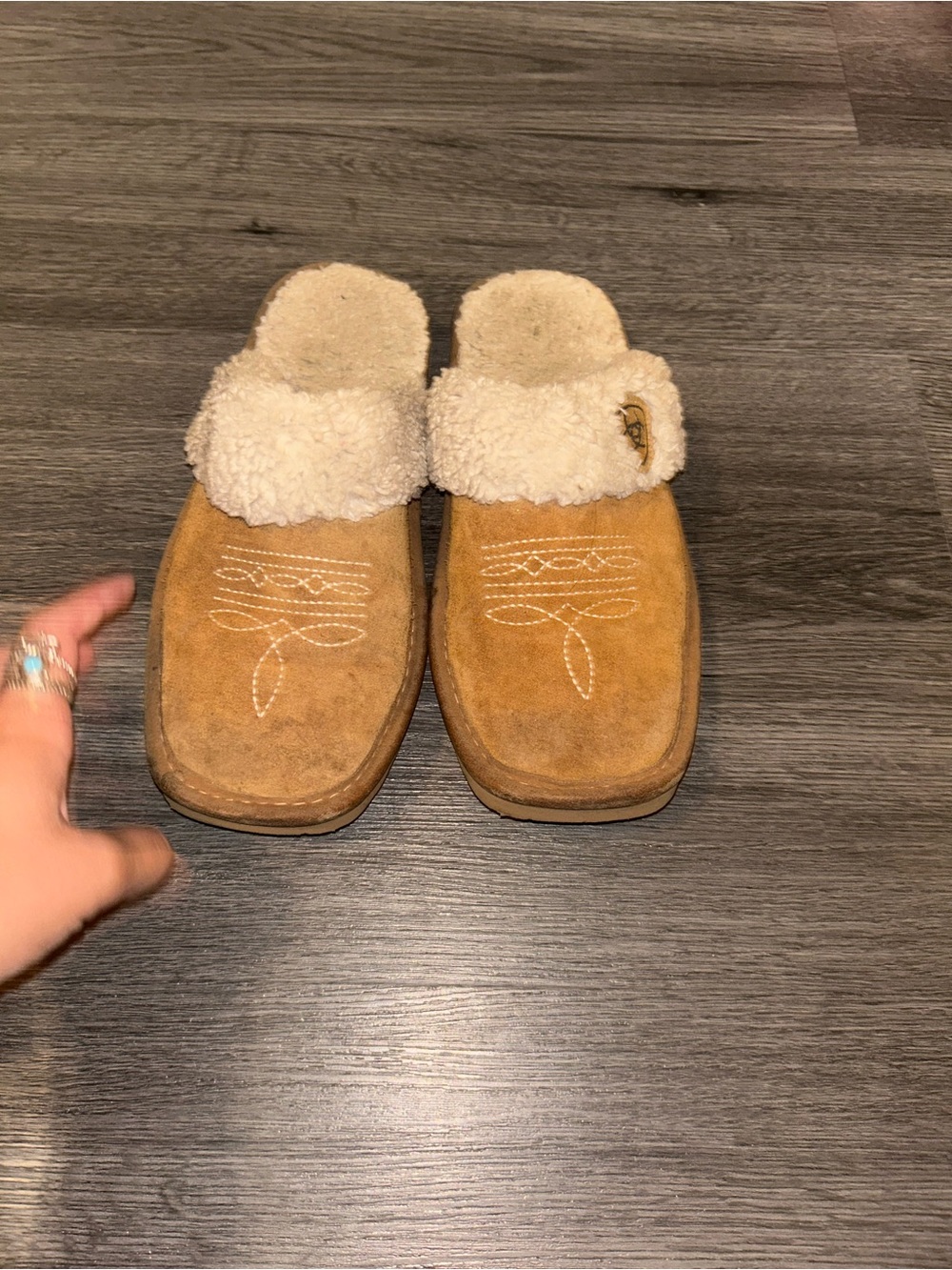 Ariat Tan Shearling-Lined Suede Slippers